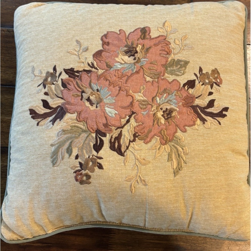 Croscill Normandy Square Embroidered Floral Design Throw Pillow 17x 17